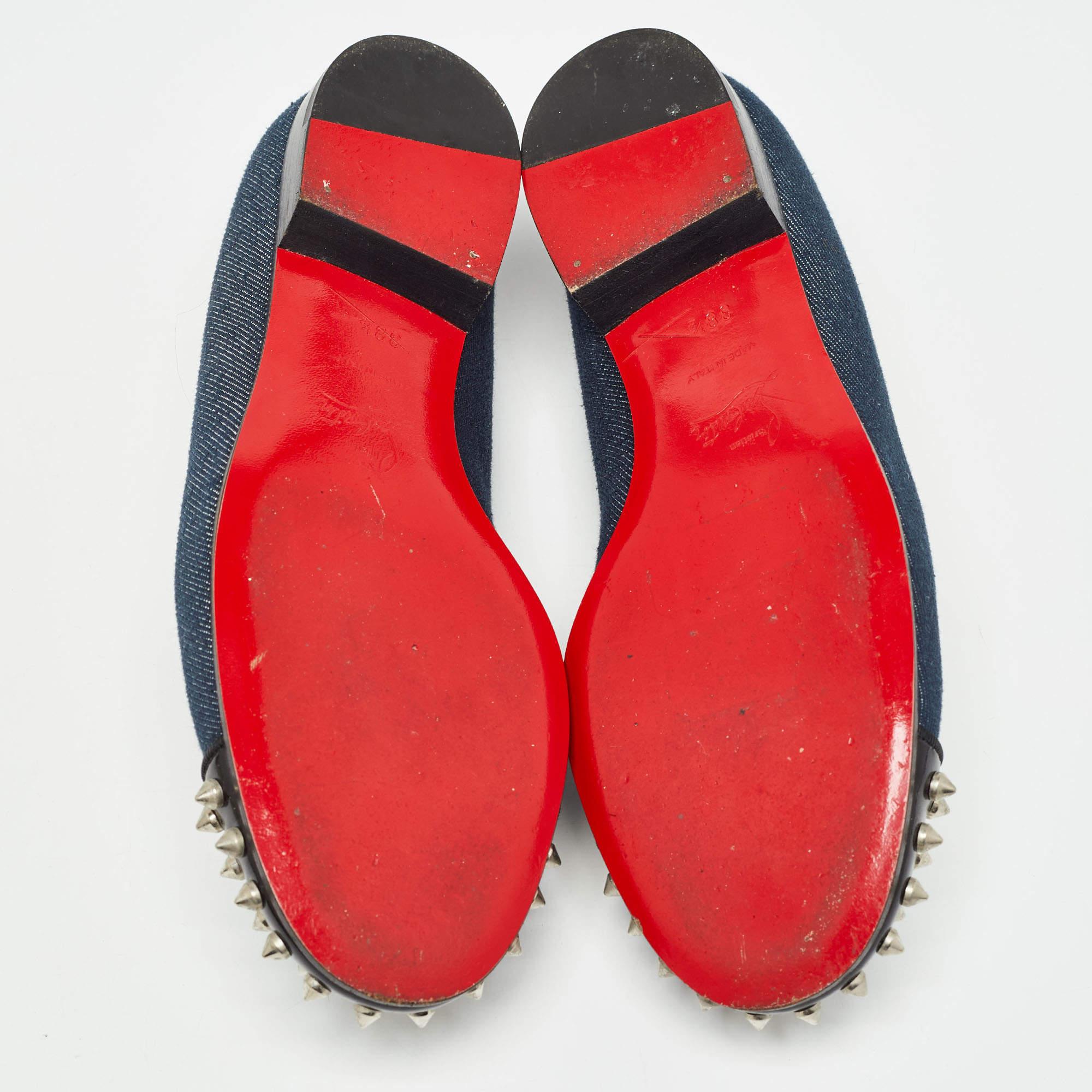 Christian Louboutin Blue Denim Spike Smoking Slippers Size 38.5 1