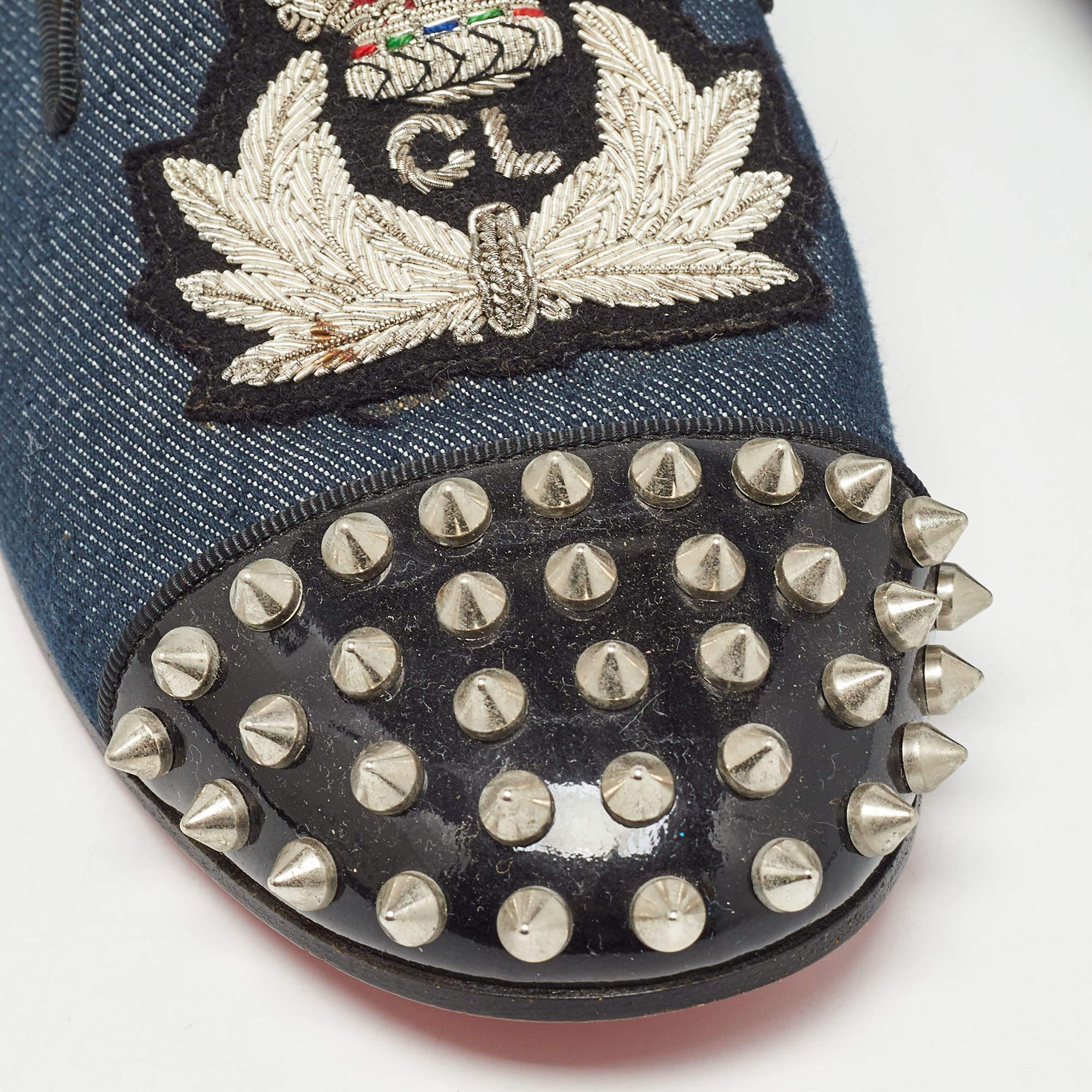 Christian Louboutin Blue Denim Spike Smoking Slippers Size 38.5 2