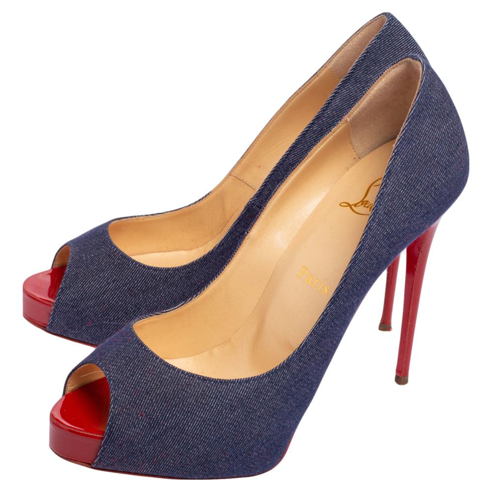 Gray Christian Louboutin Blue Denim Very Prive Platform Pumps Size 38 For Sale