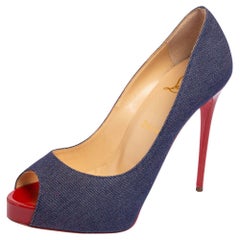 Christian Louboutin Blue Denim Very Prive Platform Pumps Size 38