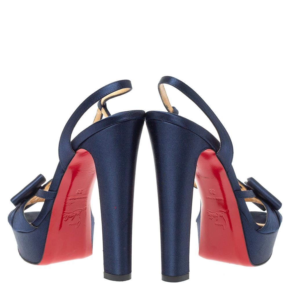 Christian Louboutin Blue Disco Noeud Bow Slingback Platform Sandals Size 38 2