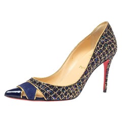 Used Christian Louboutin Blue Glitter Cut Out Pointed Toe Pumps Size 39