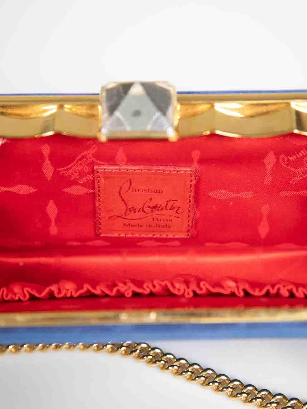 Christian Louboutin Blue & Gold Frame Clutch Bag For Sale 1