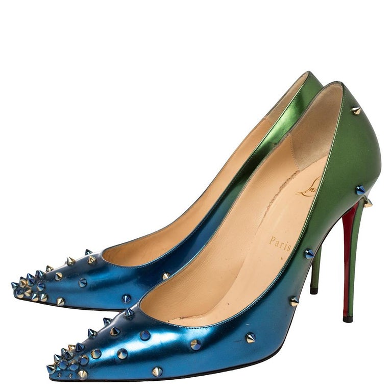 Christian Louboutin Blue/Green Patent Leather Degraspike Ombre Pumps Size  39 For Sale at 1stDibs