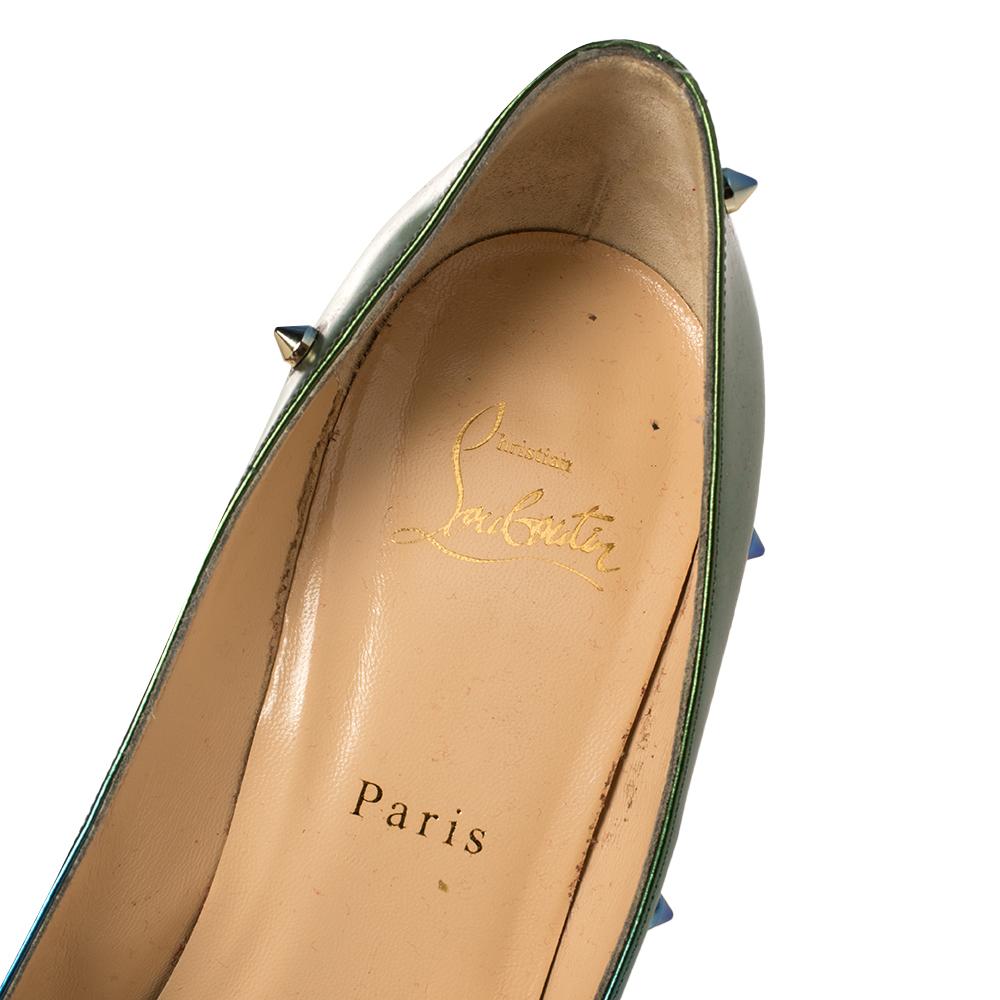 Christian Louboutin Blue/Green Patent Leather Degraspike Ombre Pumps Size 39 1