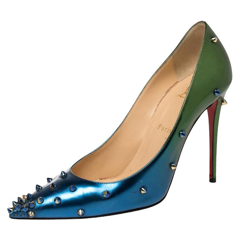 Christian Louboutin Blue/Green Patent Leather Degraspike Ombre Pumps Size  39 For Sale at 1stDibs
