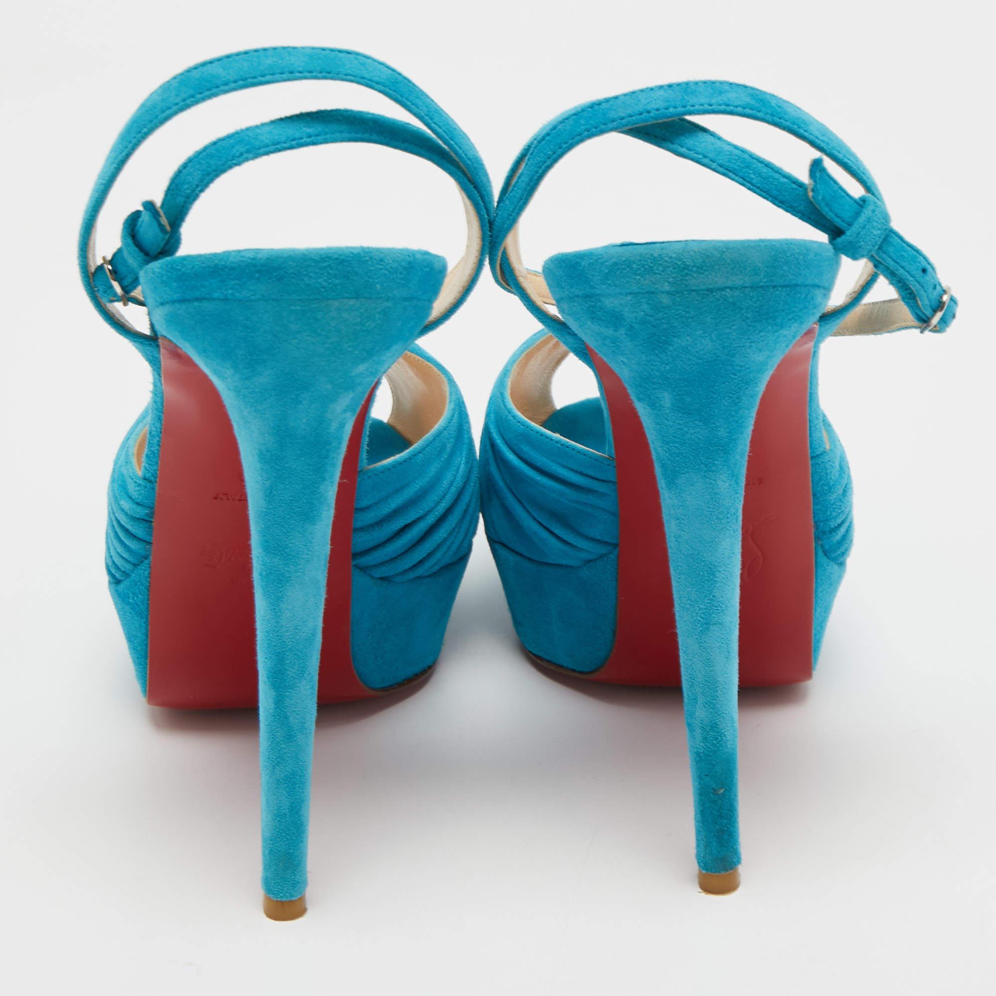 Christian Louboutin Blue Knotted Suede Greissimo Ankle Strap Sandals Size 40.5 In Good Condition In Dubai, Al Qouz 2