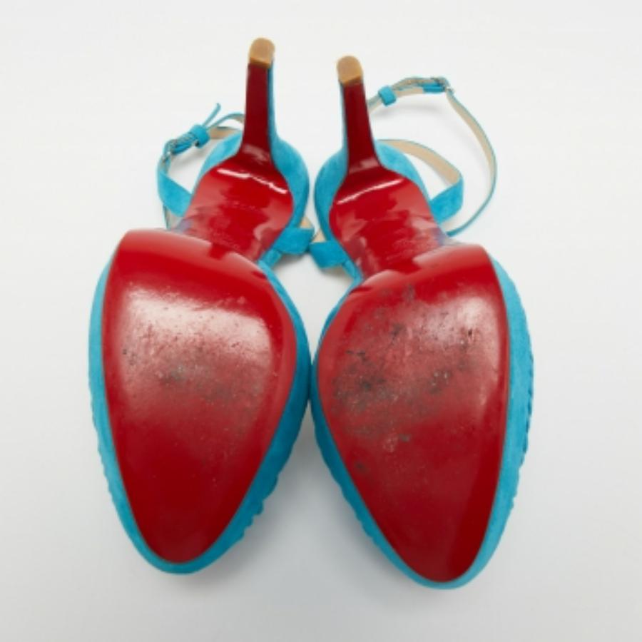 Christian Louboutin Blue Knotted Suede Greissimo Ankle Strap Sandals Size 40.5 For Sale 1