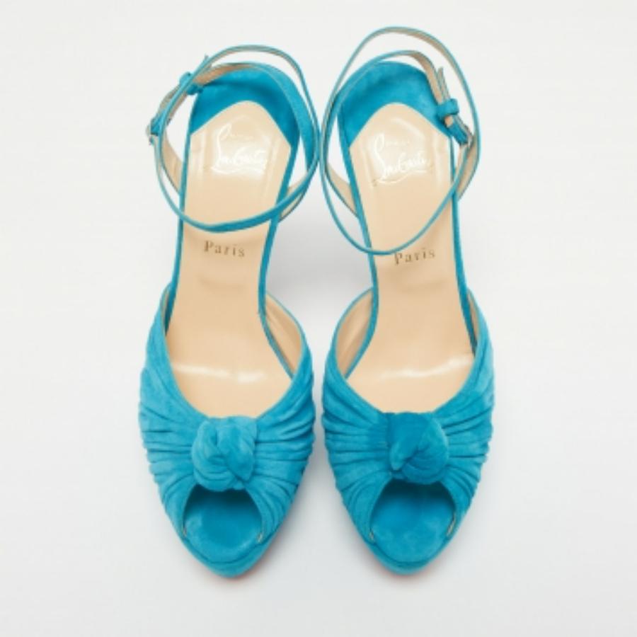 Christian Louboutin Blue Knotted Suede Greissimo Ankle Strap Sandals Size 40.5 For Sale 4