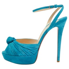 Christian Louboutin Blue Knotted Suede Greissimo Ankle Strap Sandals Size 40.5
