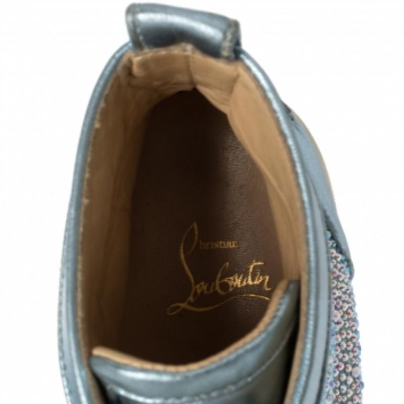 Women's Christian Louboutin Blue Leather Embellished High Top Sneakers Size 38 For Sale