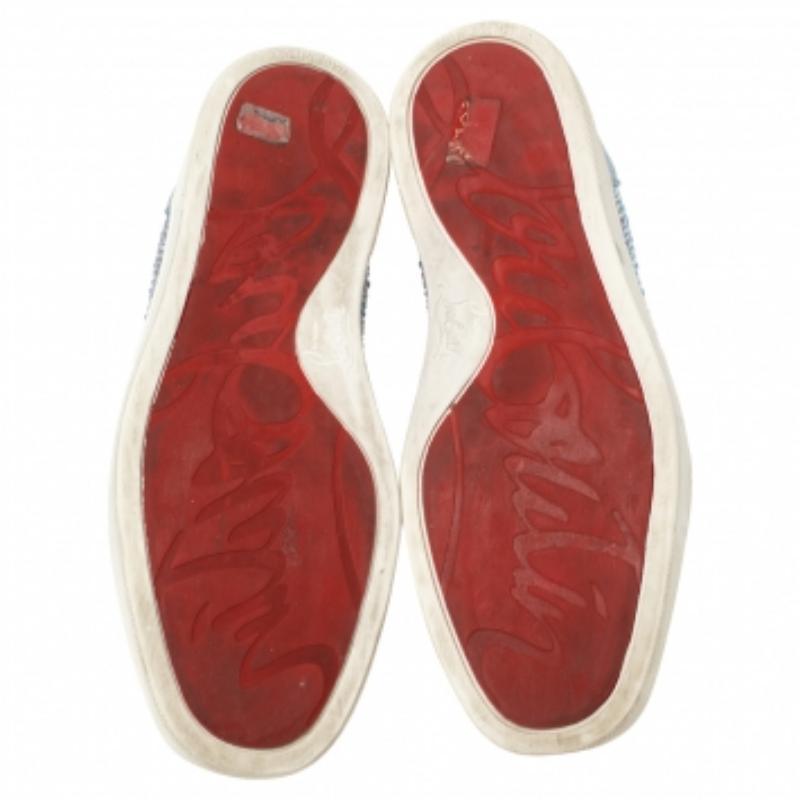 Christian Louboutin Blue Leather Embellished High Top Sneakers Size 38 For Sale 2