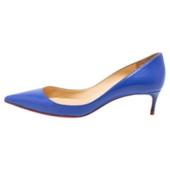 Christian Louboutin Blue Leather Kate 55 Pointed Toe Pumps Size 38