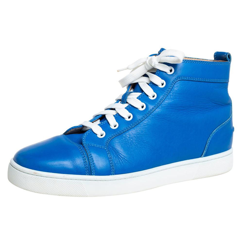Christian Louboutin Blue Leather Louis Flat High Top Sneakers Size 42