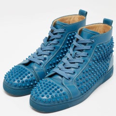 Christian Louboutin Blue Leather Louis Spikes Sneakers Size 41