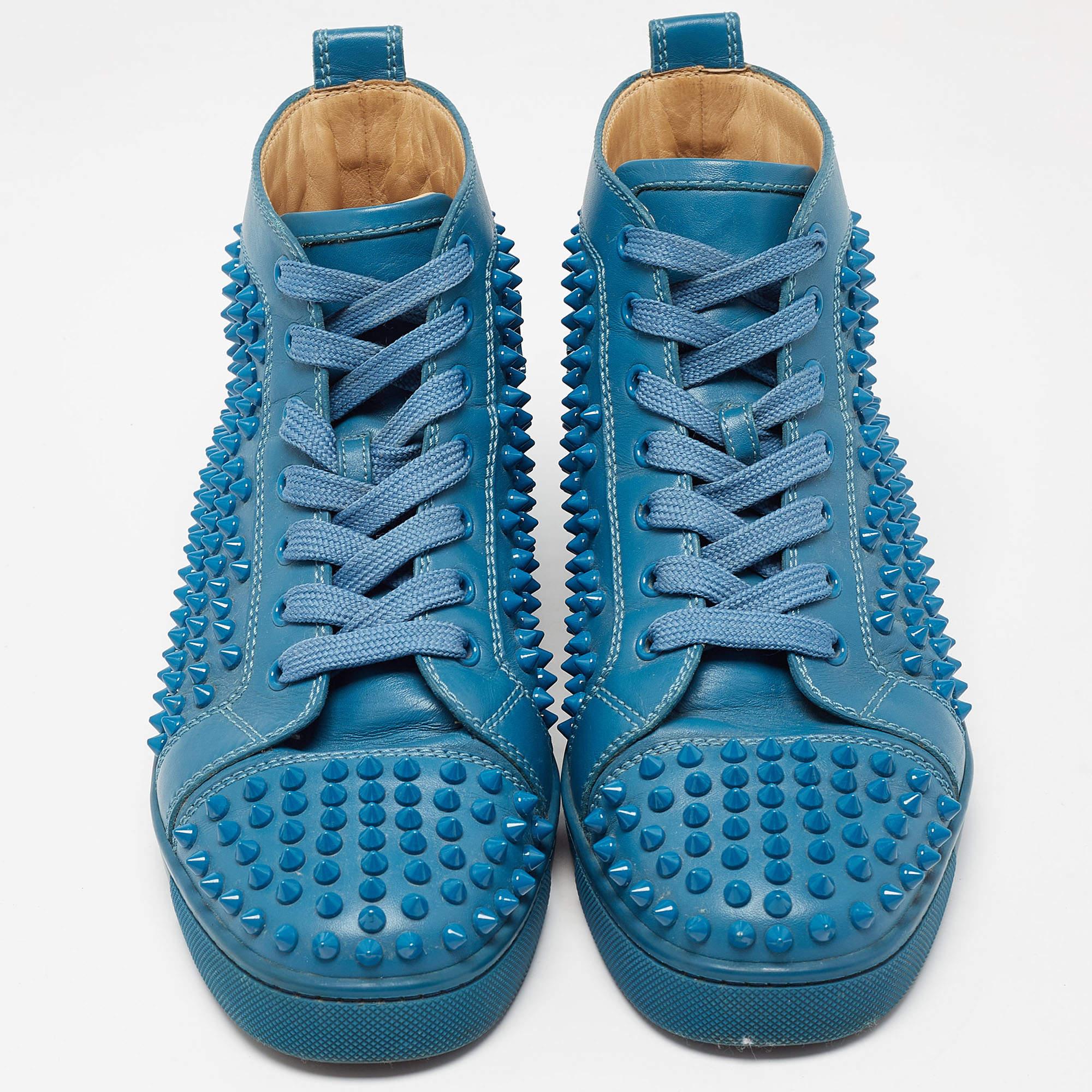 Bleu Christian Louboutin - Baskets Louis à pointes en cuir bleu, taille 41 en vente