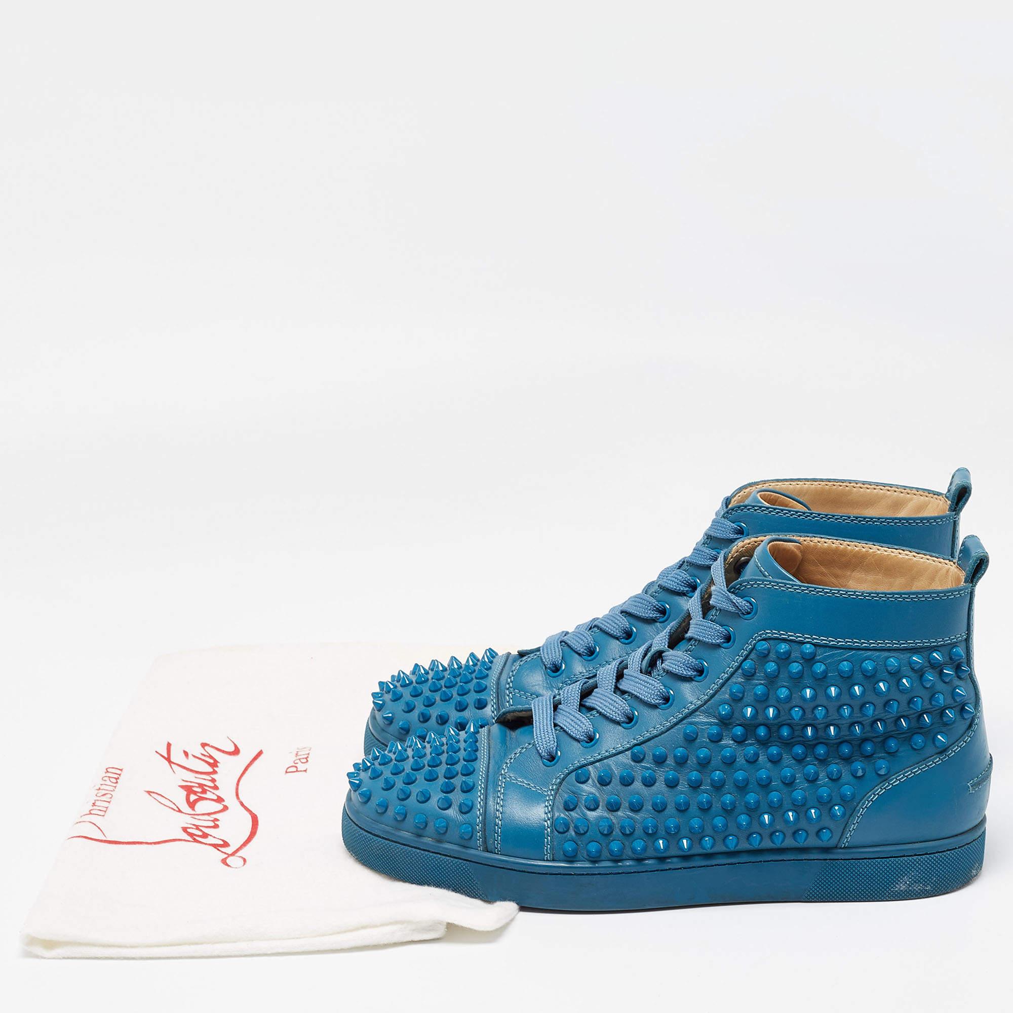 Christian Louboutin - Baskets Louis à pointes en cuir bleu, taille 41 en vente 3
