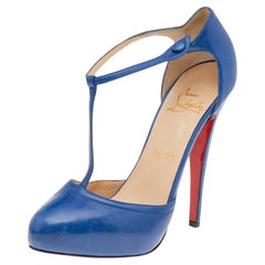 Christian Louboutin Blue Leather Me Pam T Strap Sandals Size 39.5