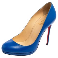 Christian Louboutin Blue Leather New Simple Round-Toe Pumps Size 37.5