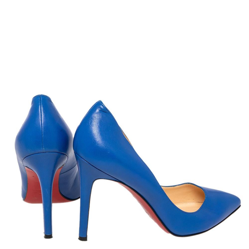 Beige Christian Louboutin Blue Leather Pigalle Pumps Size 37.5