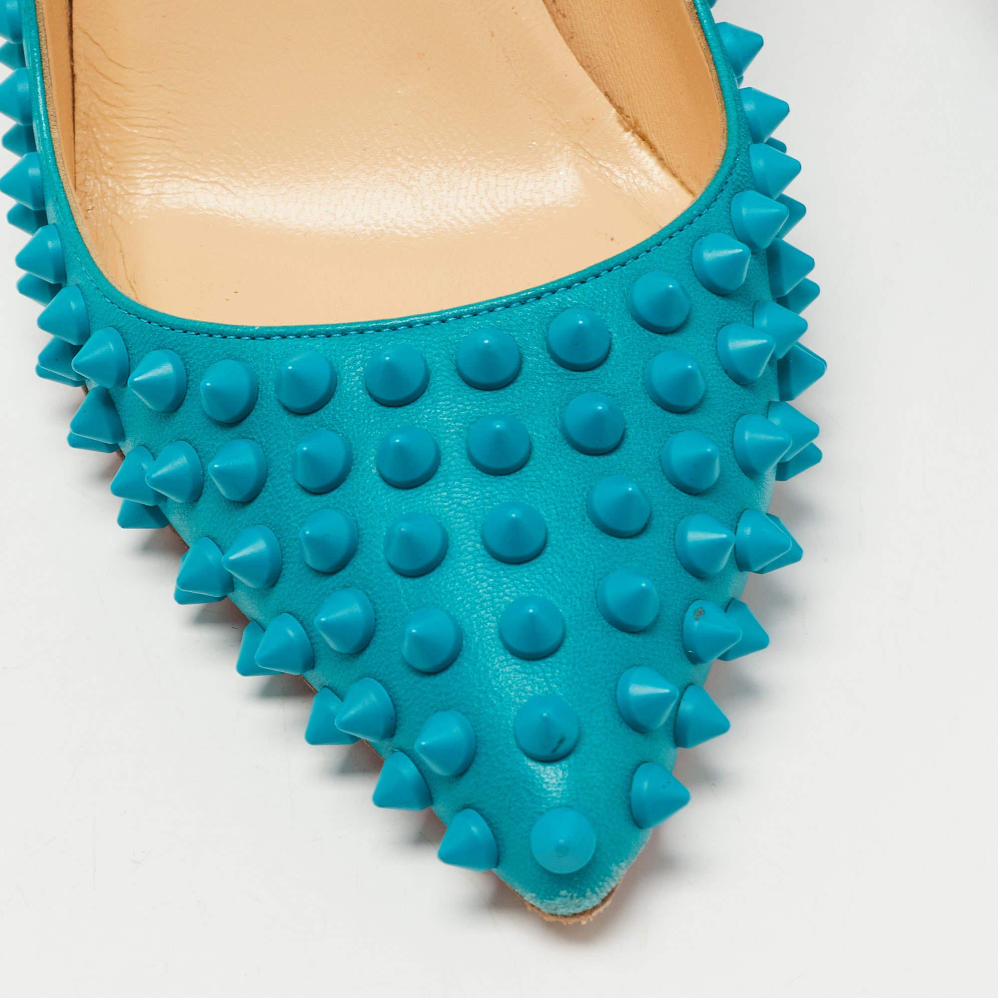 Christian Louboutin Blue Leather Pigalle Spikes Pumps Size 37.5 For Sale 2