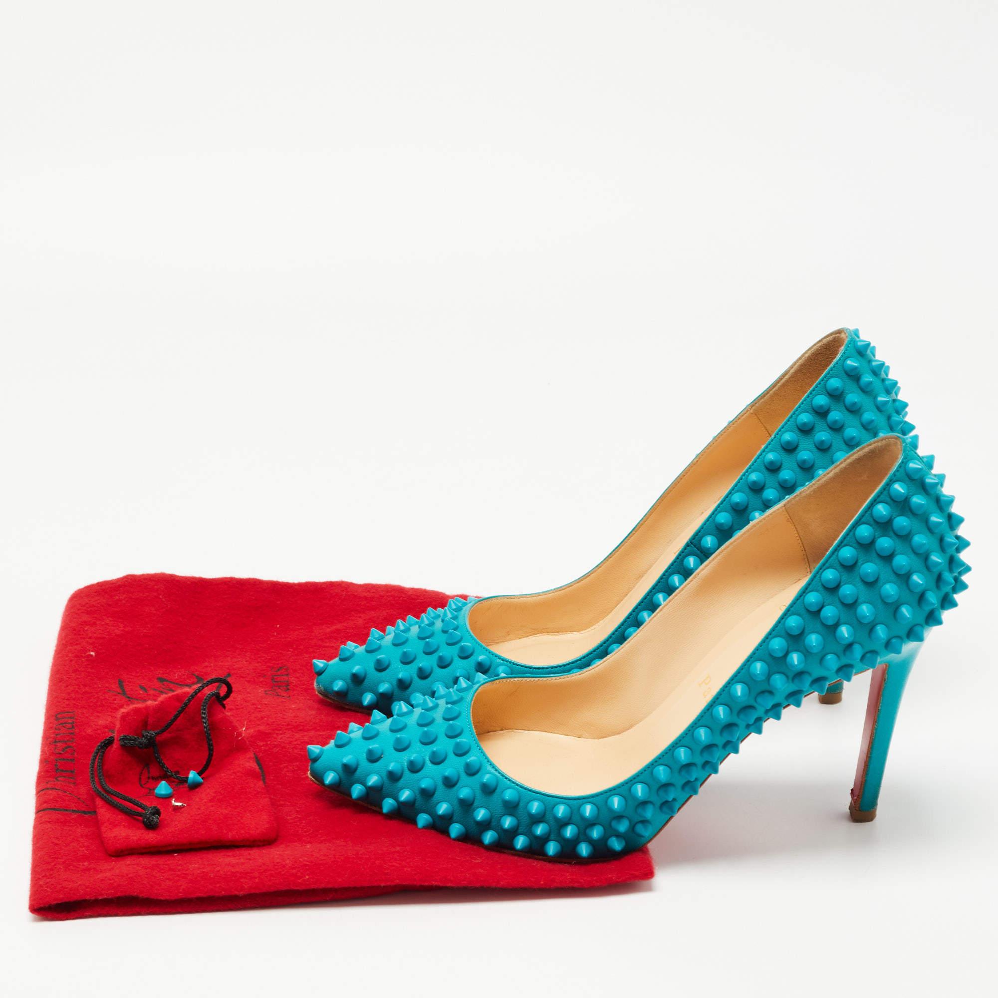 Christian Louboutin Blue Leather Pigalle Spikes Pumps Size 37.5 For Sale 4