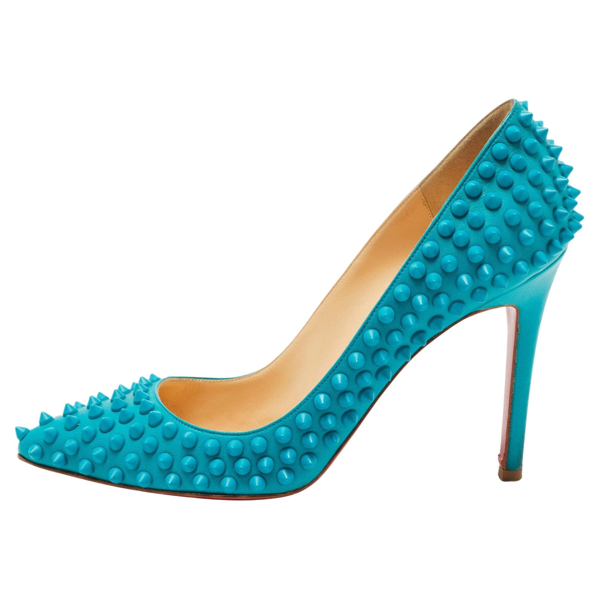 Christian Louboutin Blue Leather Pigalle Spikes Pumps Size 37.5 For Sale