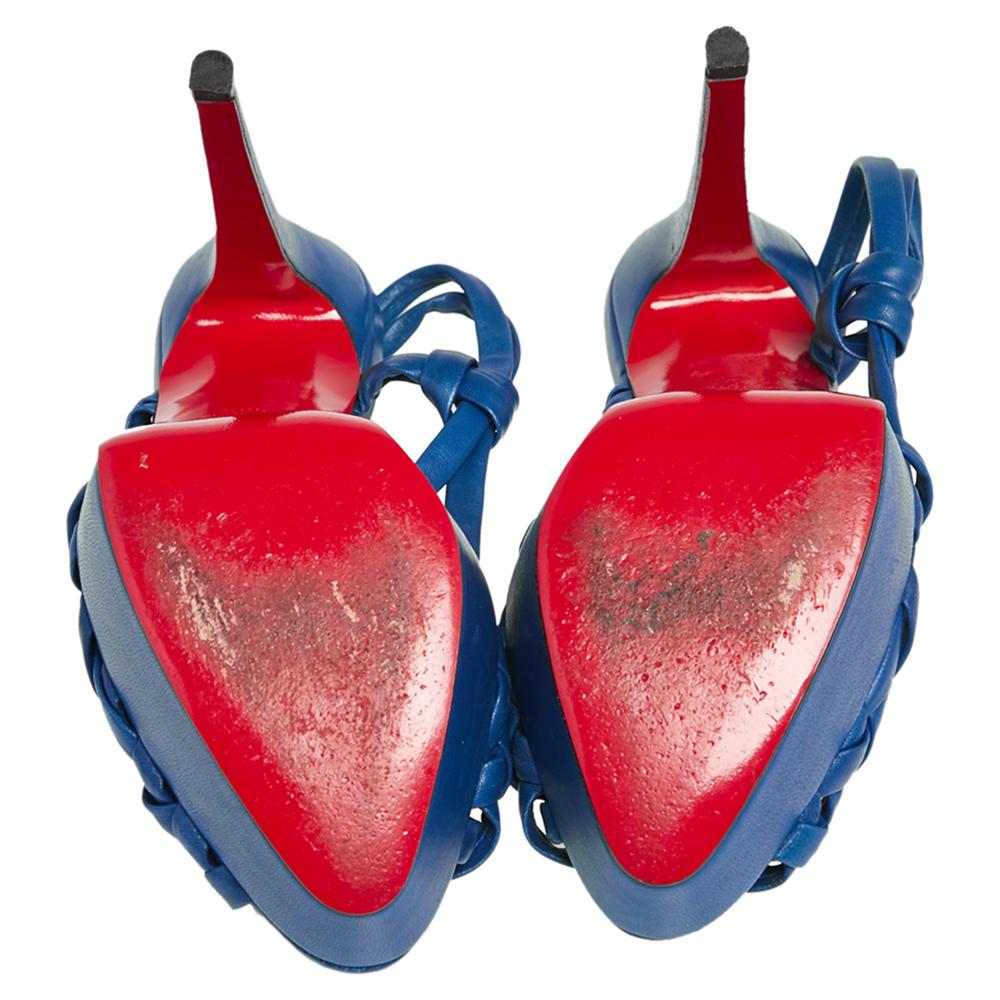 Christian Louboutin Blue Leather Platform Sandals Size 39.5 2