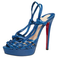 Christian Louboutin Blue Leather Platform Sandals Size 39.5