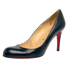 Used Christian Louboutin Blue Leather Simple Pumps Size 39.5