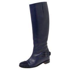 Christian Louboutin Stivali al ginocchio Egoutina in pelle blu a spillo misura 38