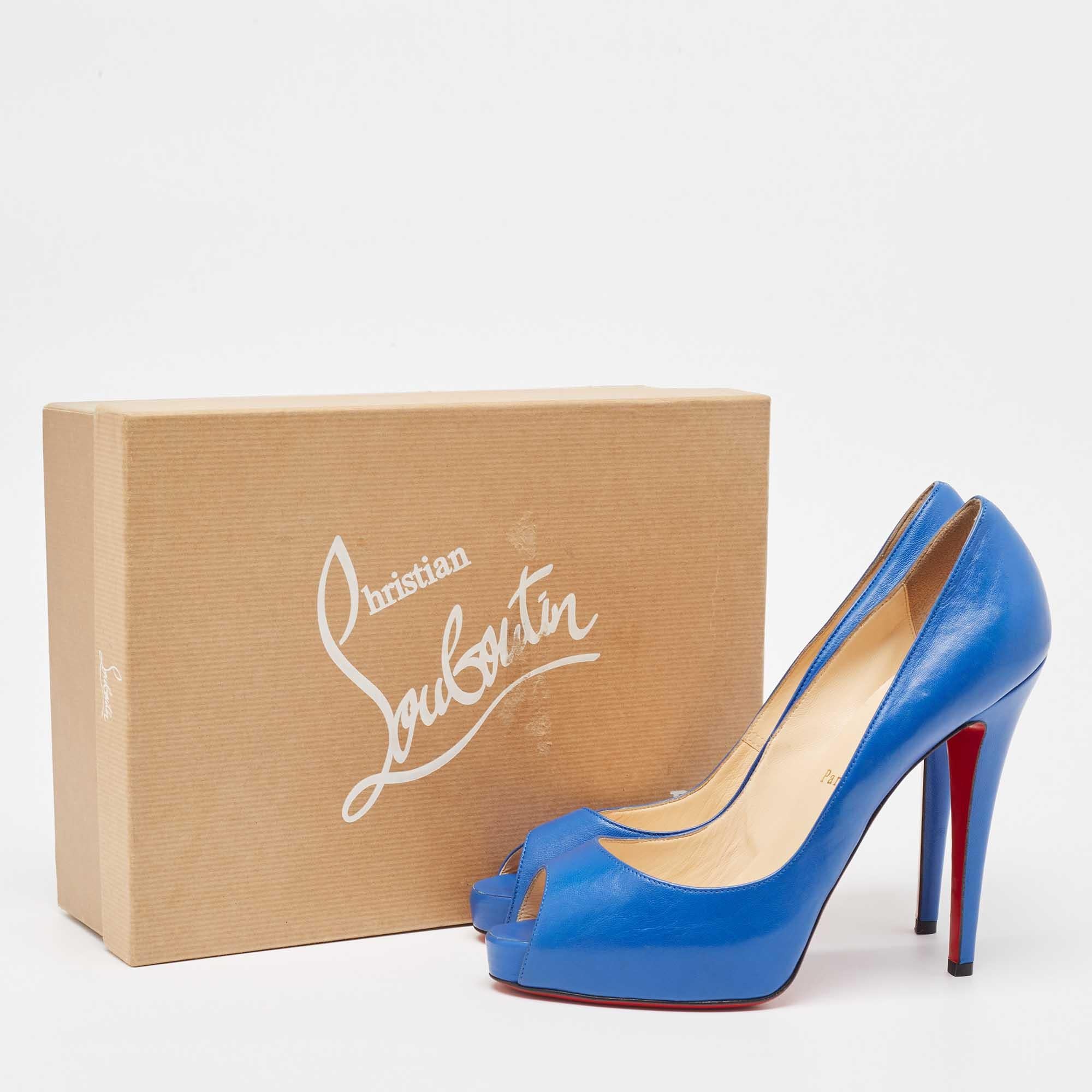 Women's Christian Louboutin Blue Leather Very Prive Pumps Size 40 For Sale