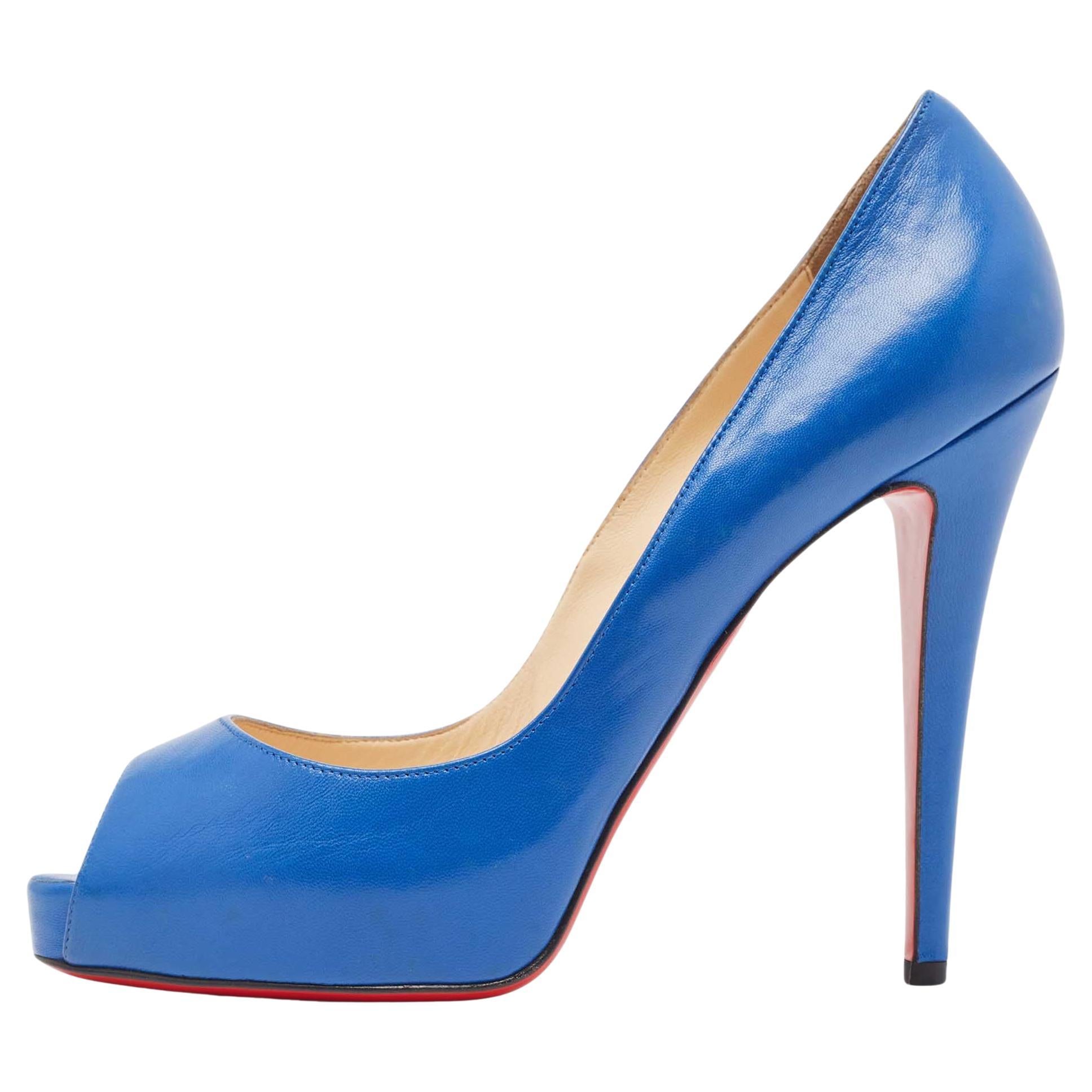 Christian Louboutin Blue Leather Very Prive Pumps Size 40 For Sale