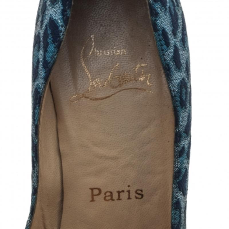 Christian Louboutin Blue Leopard Print Fabric Peep Toe Pumps Size 37 For Sale 1