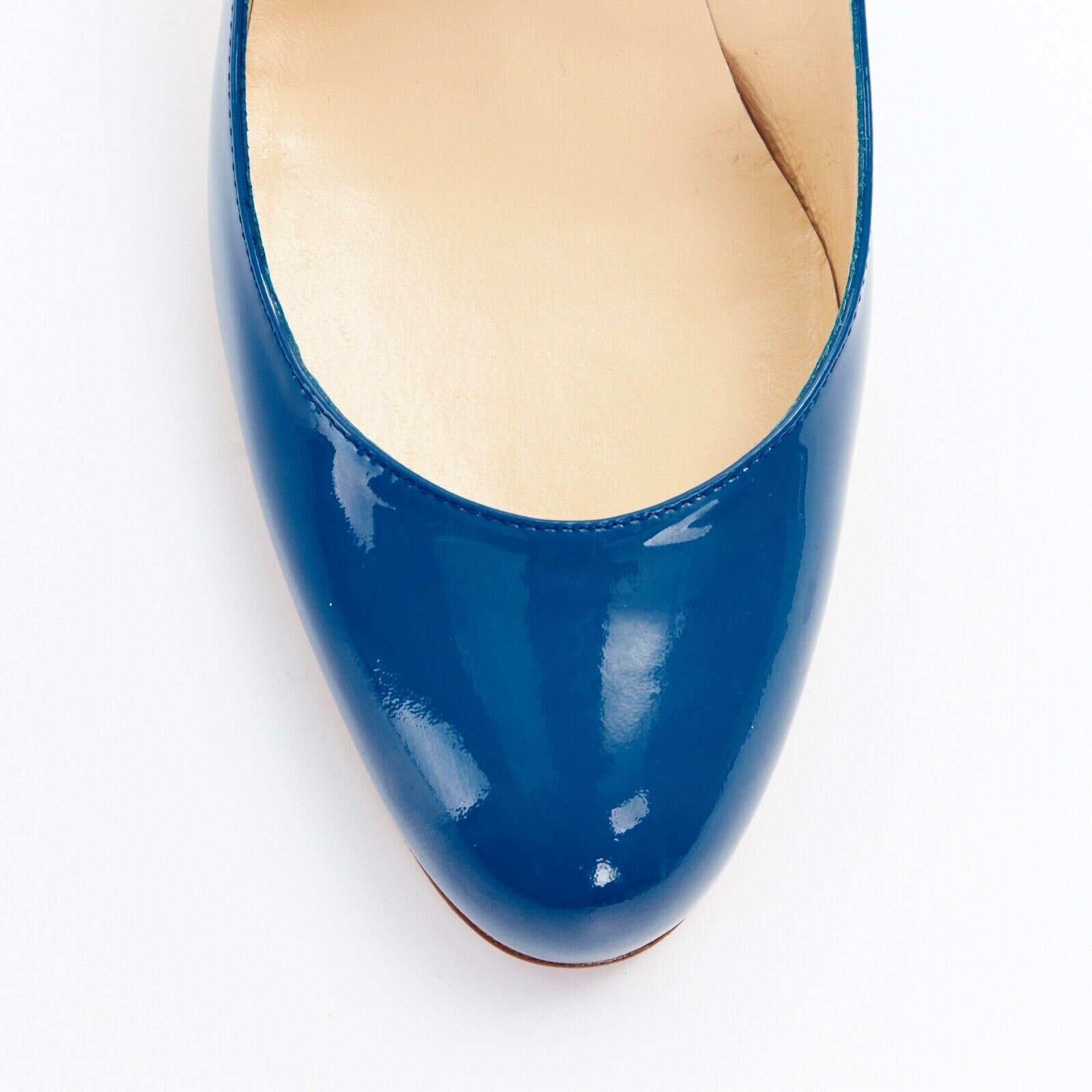 CHRISTIAN LOUBOUTIN blue patent leather almond round toe slim heel pump EU38 2