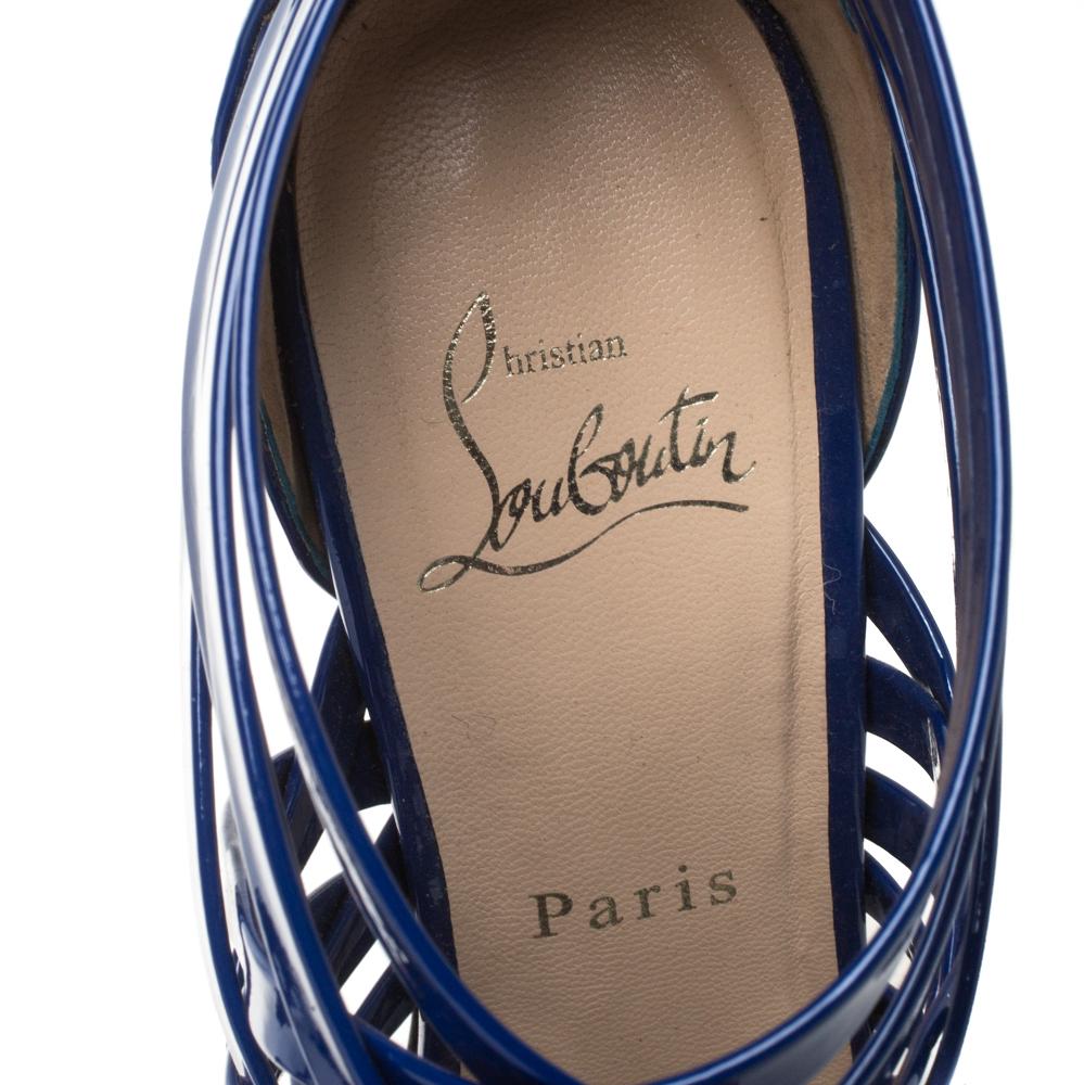 Christian Louboutin Blue Patent Leather Arakna Sandals Size 38.5 1
