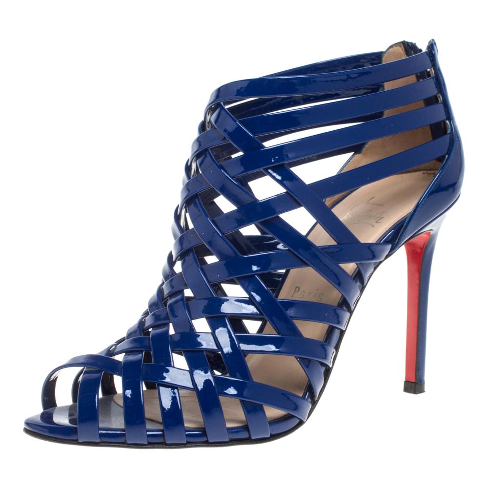 Christian Louboutin Blue Patent Leather Arakna Sandals Size 38.5