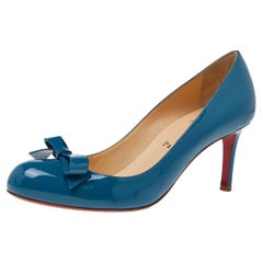 Christian Louboutin Blue Patent Leather Bow Vindo Pumps Size 38