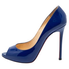 Christian Louboutin Blue Patent Leather Flo Peep Toe Pumps Size 41
