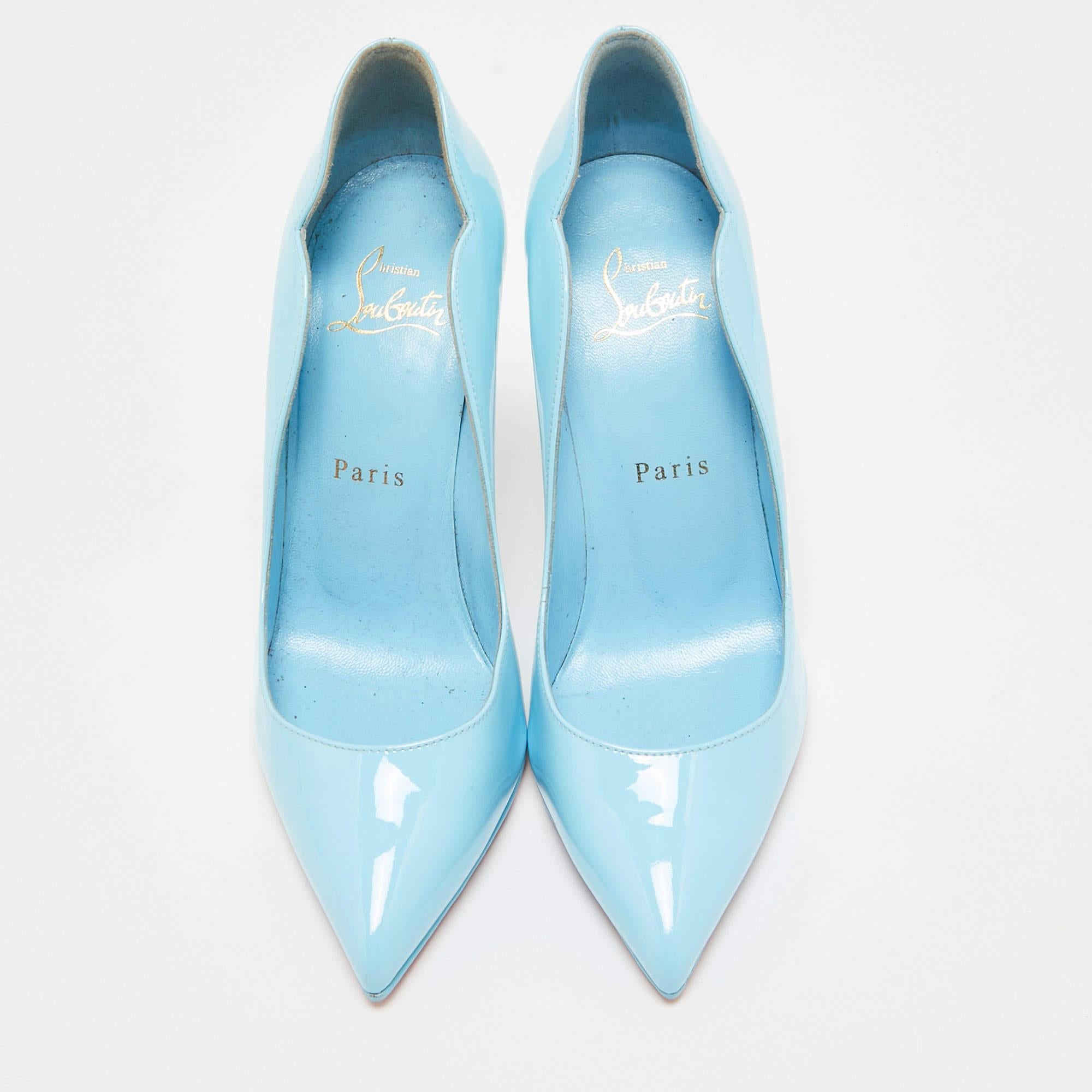 Christian Louboutin Blue Patent Leather Hot Chick Pumps Size 36 In Good Condition In Dubai, Al Qouz 2