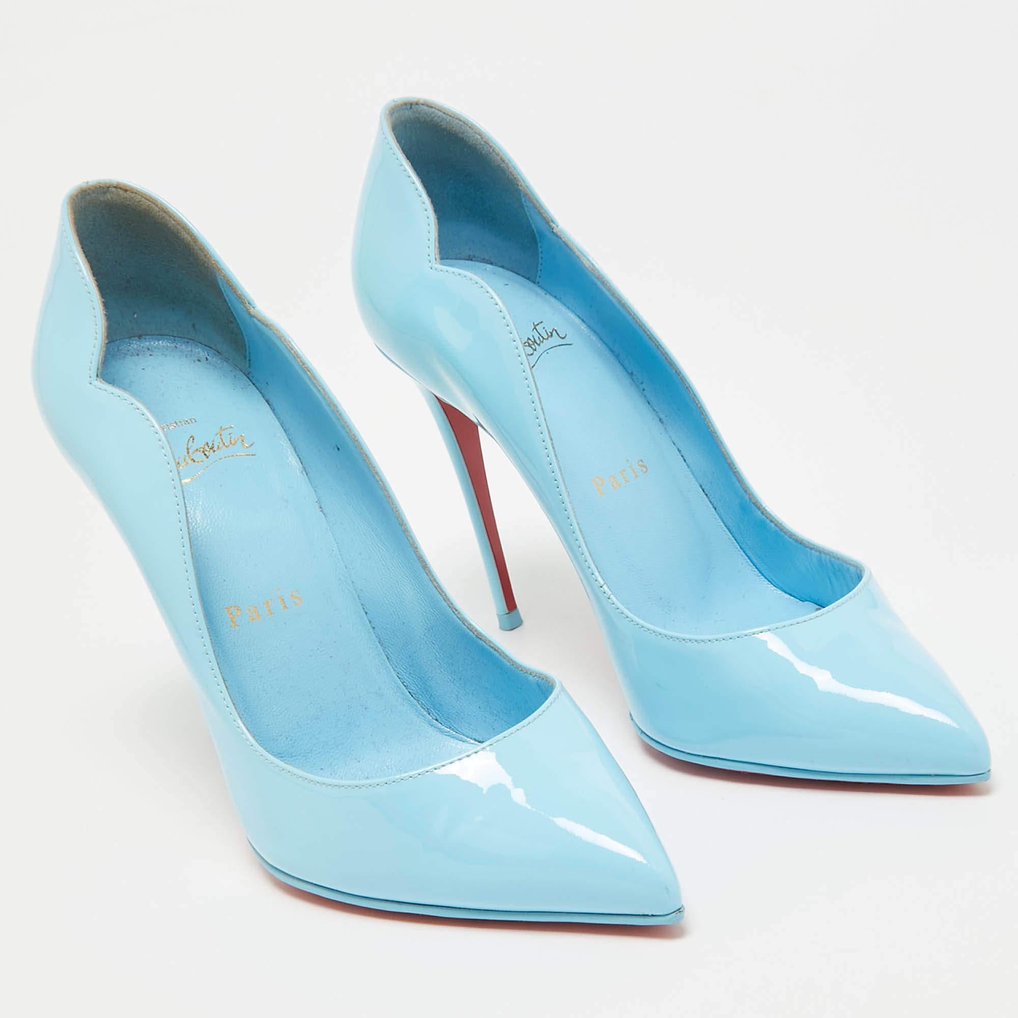 Women's Christian Louboutin Blue Patent Leather Hot Chick Pumps Size 36