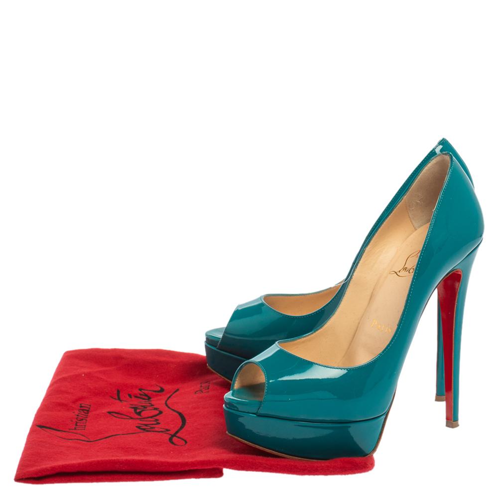 Christian Louboutin Blue Patent Leather Lady Peep Pumps Size 37.5 2