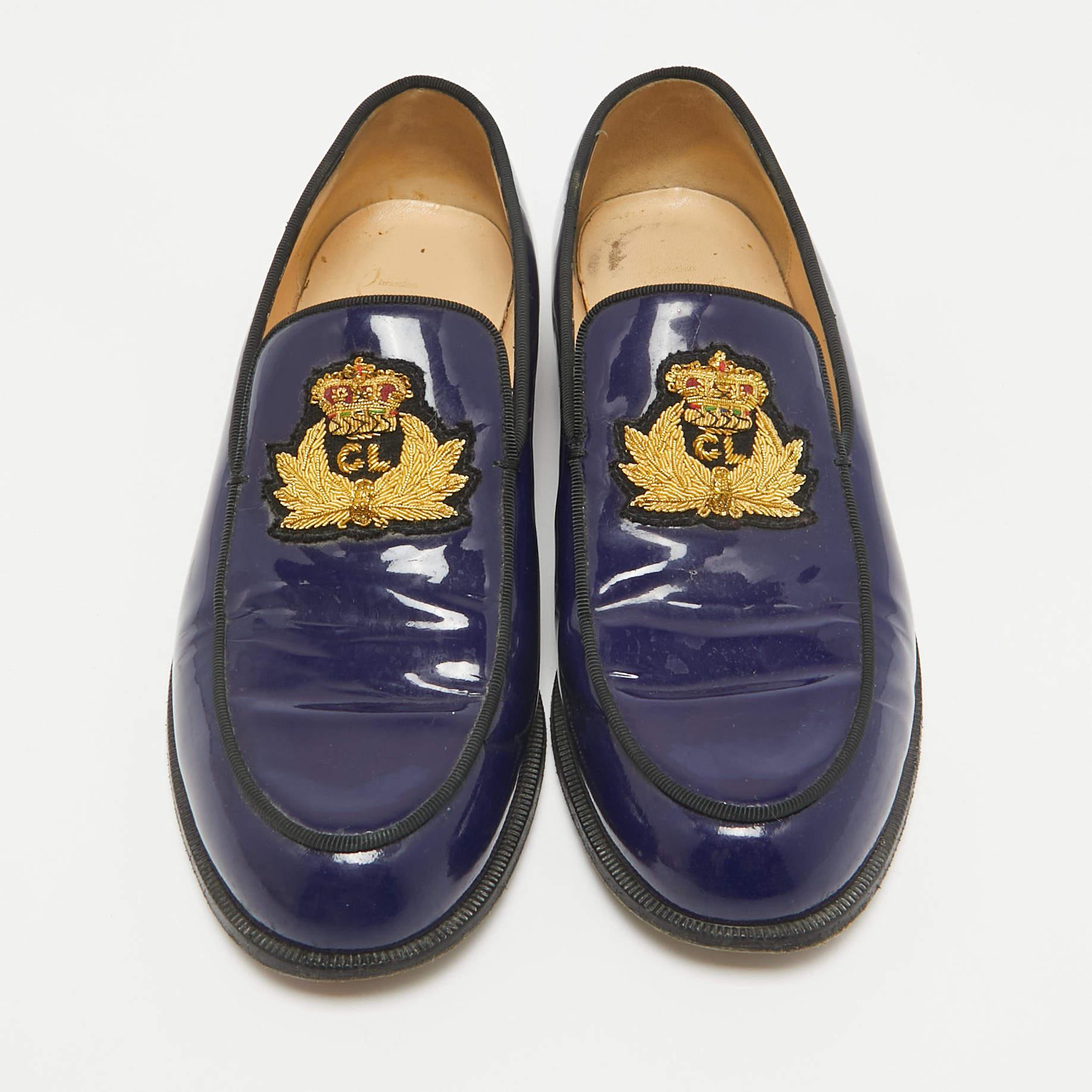 Black Christian Louboutin Blue Patent Leather Laperouza Loafers Size 38