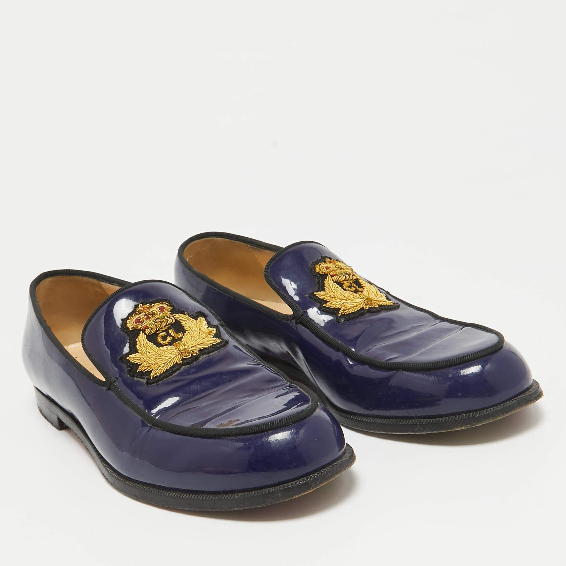 Christian Louboutin Blue Patent Leather Laperouza Loafers Size 38 In Good Condition In Dubai, Al Qouz 2