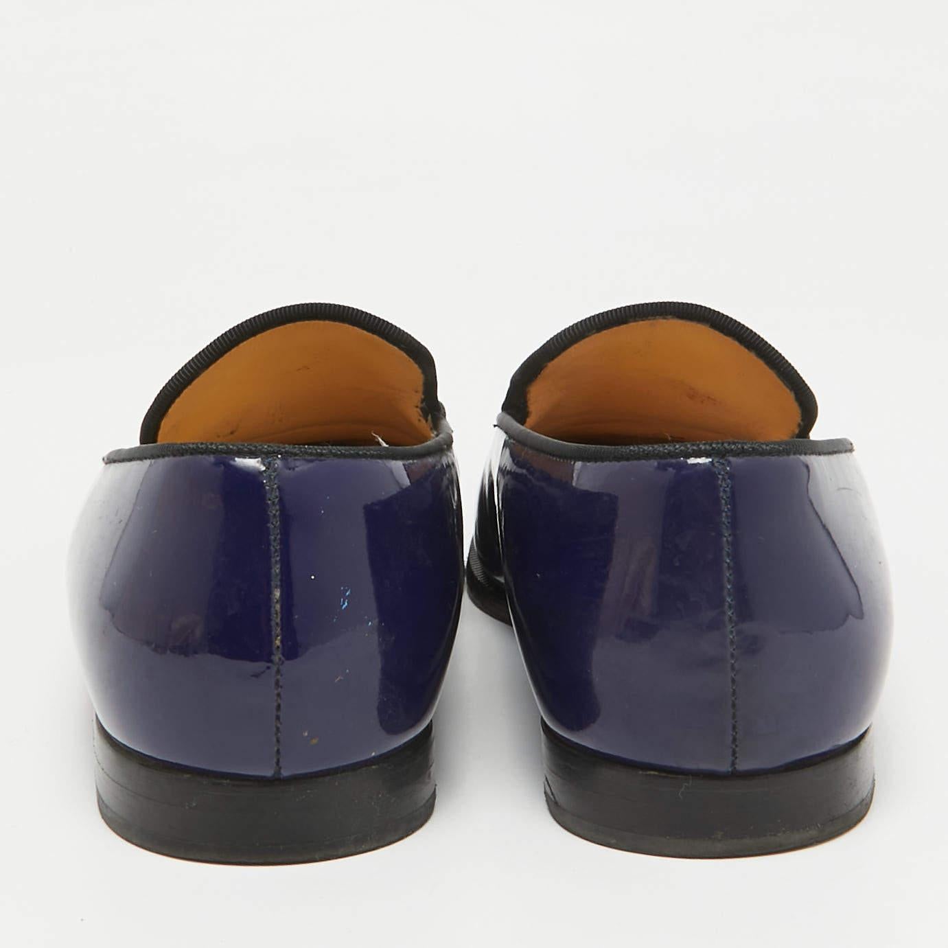 Women's Christian Louboutin Blue Patent Leather Laperouza Loafers Size 38