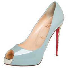 Christian Louboutin Blue Patent Leather New Very Prive Heel Pumps Size 40