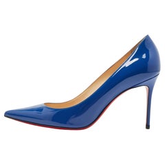 Christian Louboutin Blue Patent Leather Pigalle Pointed Toe Pumps Size 38.5
