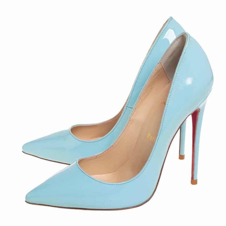 Christian Louboutin Blue Patent Leather Pigalle Pumps Size 37 at 1stDibs | baby  blue red bottoms, light blue red bottoms, blue bottom heels