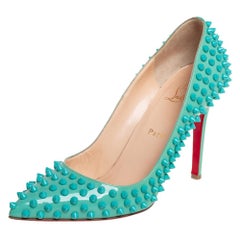 Christian Louboutin Blue Patent Leather Pigalle Spikes Pumps Size 39