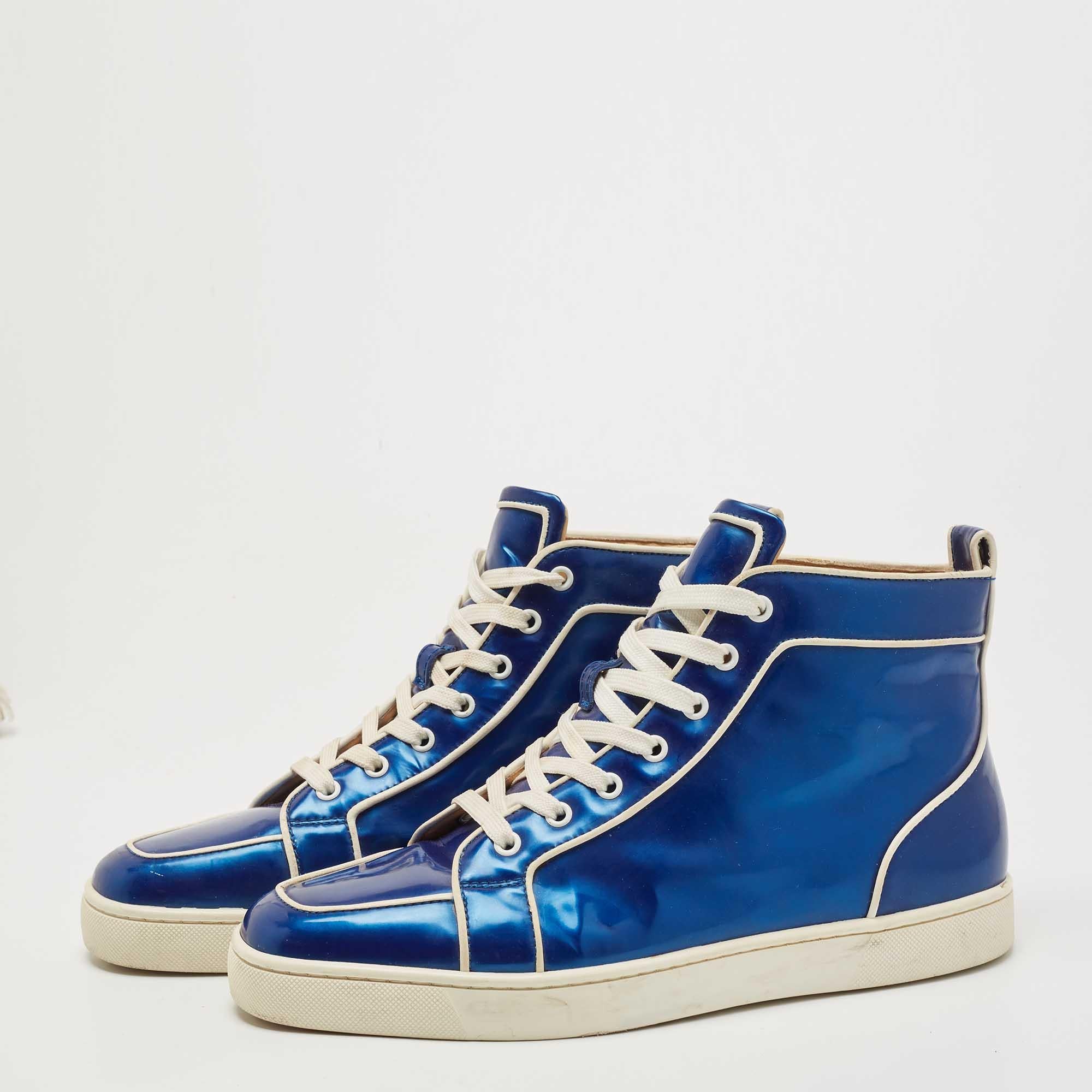 Men's Christian Louboutin Blue Patent Leather Rantus Orlato High Top Sneakers Size 44